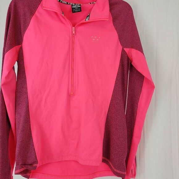 Victoria's Secret PINK ULTIMATE Half Zip Up Pink Heathered Spellout Women's Size - Picture 2 of 8